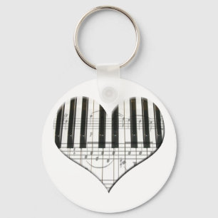 I Love Piano or Organ Music Heart Keyboard Key Ring