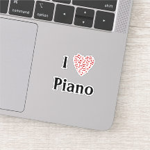 I Love Piano Red Heart of Music Notes Vinyl