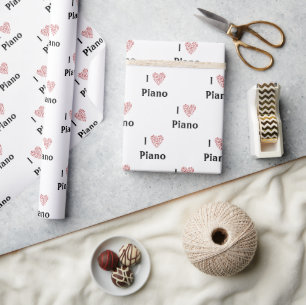 I Love Piano Red Heart of Music Notes Wrapping Paper