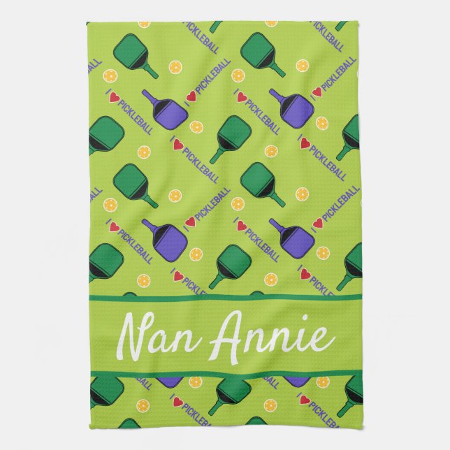 I love Pickleball green  Tea Towel (Vertical)