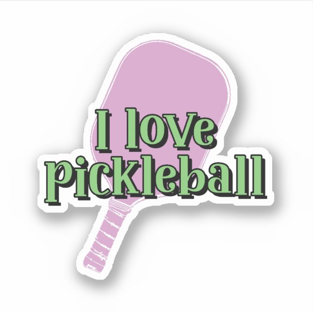 I love pickleball in Green Typography Pink Paddle (Front)