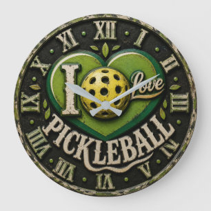 I Love Pickleball  Large Clock