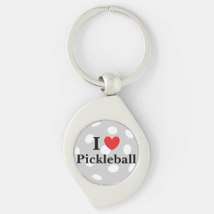 I Love Pickleball Metal Keychain