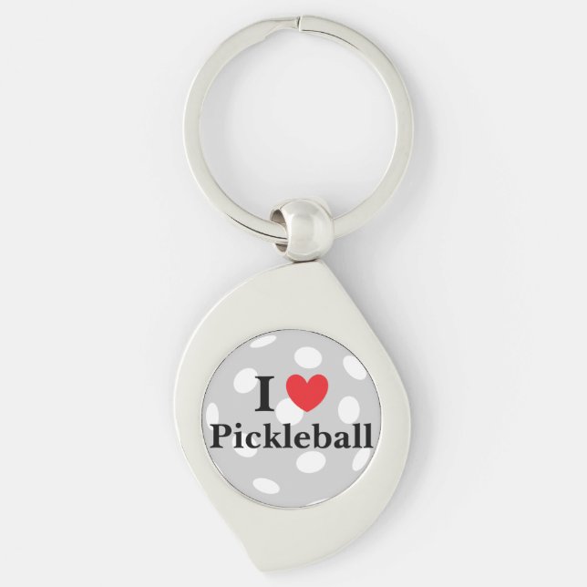 I Love Pickleball Metal Keychain (Front)