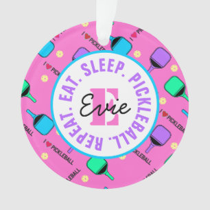I love Pickleball pink, with name, initial, text Ornament