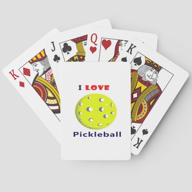 i love pickleball red text pickleball graphic.png playing cards (Back)