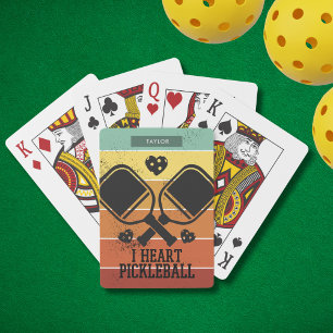 I Love Pickleball Retro Stripes Monogram Name Playing Cards