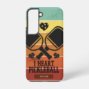 I Love Pickleball   Retro Stripes Monogram Name Samsung Galaxy Case
