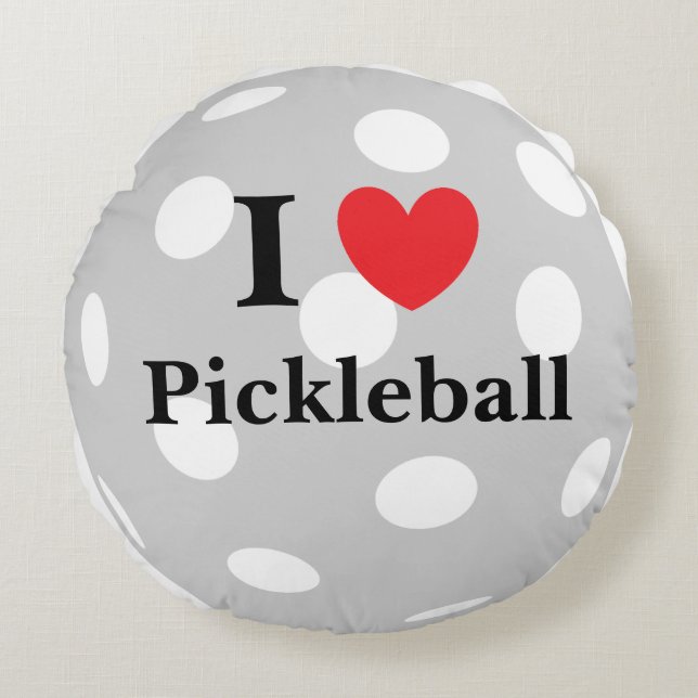 "I Love Pickleball" Round Pillow (Front)