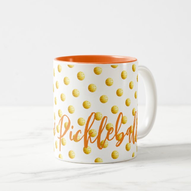 I LOVE PICKLEBALL Sports Orange Yellow Balls Fun Two-Tone Coffee Mug (Front Right)