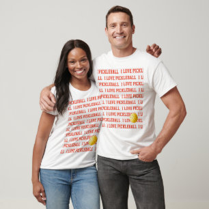 I LOVE PICKLEBALL Sports Yellow Orange Ball Net T-Shirt