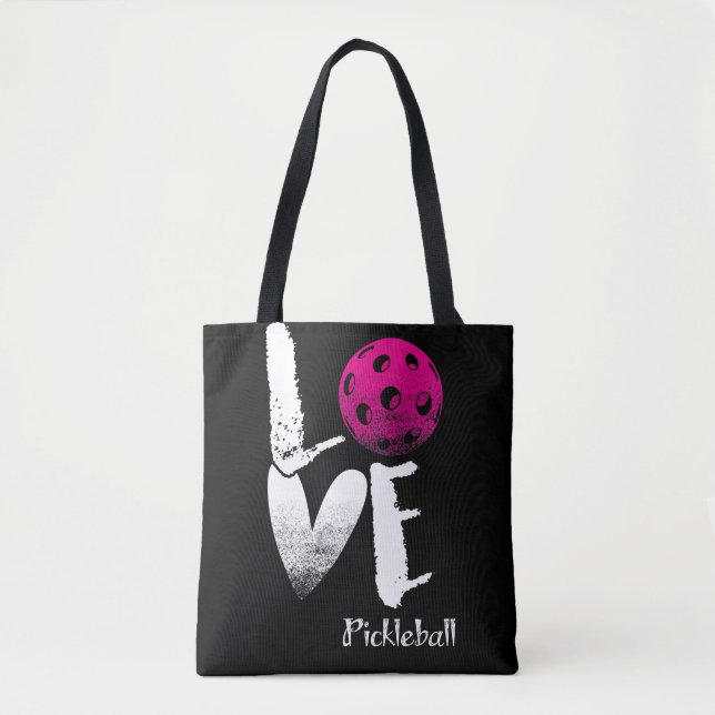 I Love Pickleball T-Shirt Funny Pickle Ball Tote Bag (Front)