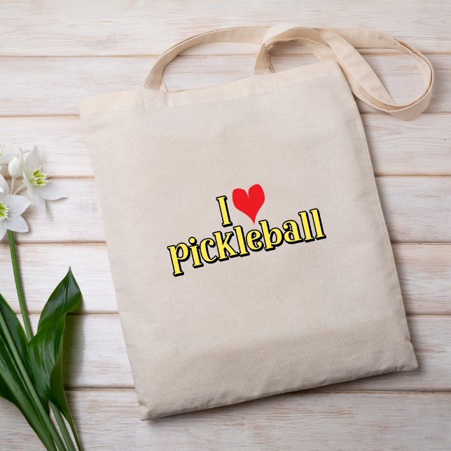 I love pickleball Text on Yellow with Red Heart Tote Bag (Creator Uploaded)