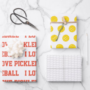 I LOVE PICKLEBALL Text Sports Game Ball Net Fun Wrapping Paper Sheet