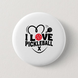 I love pickleball valentine day heart  6 cm round badge