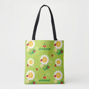 I love pickleball with ladybugs tote bag