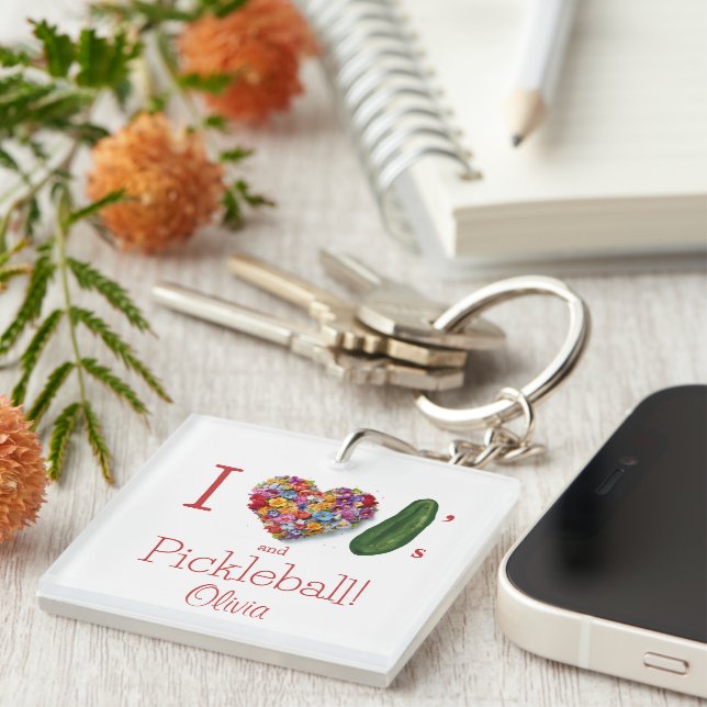 I Love Pickles & Pickleball Personalised Key Ring (Front Right)