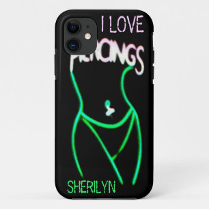 I LOVE PIERCINGS Green Neon Lady iPhone 5 Case