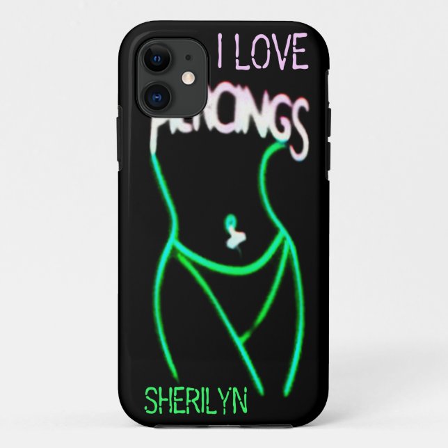 I LOVE PIERCINGS Green Neon Lady iPhone 5 Case (Back)
