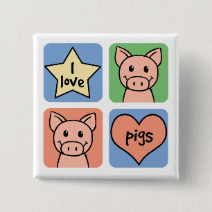 I Love Pigs 15 Cm Square Badge