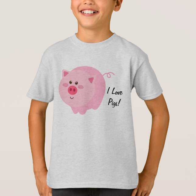 I Love Pigs Kids T-Shirt (Front)