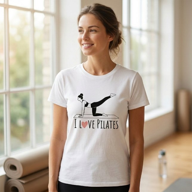 I Love Pilates Quote Simple Heart Workout Tee (Pilates Tshirt)