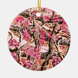 I Love Pink Camo Ceramic Tree Decoration