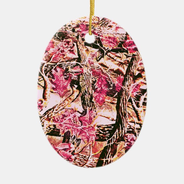 I Love Pink Camo Ceramic Tree Decoration (Front)
