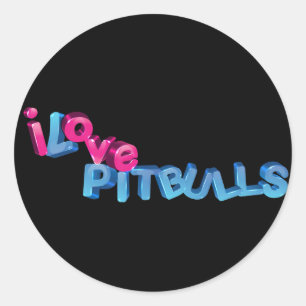 I Love Pitbulls in 3D Classic Round Sticker