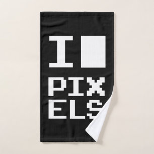 I Love Pixels, geek design, pixel art Hand Towel