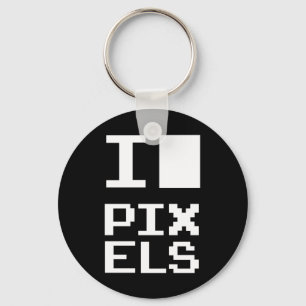 I Love Pixels, geek design, pixel art Key Ring