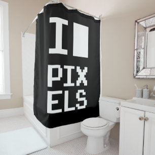 I Love Pixels, geek design, pixel art Shower Curtain