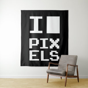 I Love Pixels, geek design, pixel art Tapestry