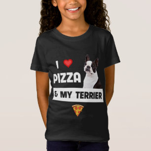 I Love Pizza and My Boston Terrier Dog Pepperoni F T-Shirt