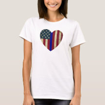 I Love Police Thin Blue Line American Heart Flag T