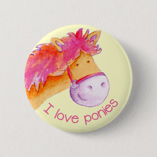 I love ponies button badge pink & yellow