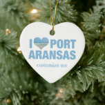 I Love Port Aransas Ceramic Tree Decoration<br><div class="desc">I love Port Aransas Christmas ornament with a cute heart shaped photo of the Texas seaside. Beautiful coastal ocean waters make me happy on summer vacation. A cute keepsake gift.</div>