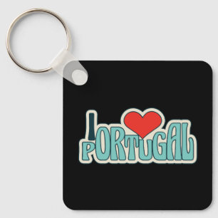 I Love Portugal Retro Groovy Heart Design Key Ring