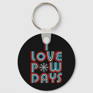 I Love Pow Days Snowboarding Skiing Retro Style  Key Ring