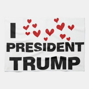 I Love President Trump Hearts Tea Towel