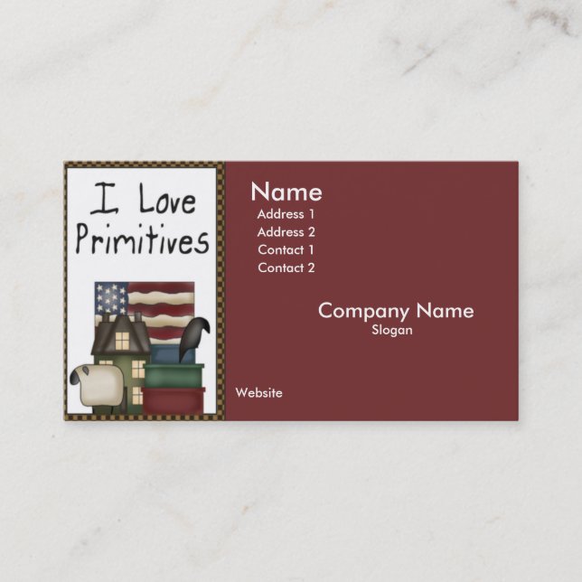 I Love Primitives Business Card (Front)