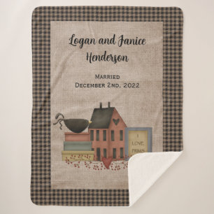 I Love Prims Country Red Saltbox Home  Sherpa Blanket