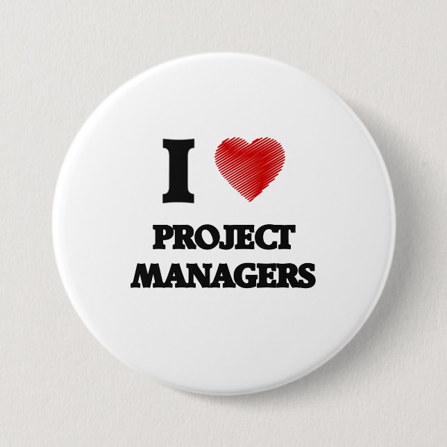 I love Project Managers (Heart made from words) 7.5 Cm Round Badge (Front)