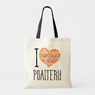 I Love Psaltery Orange Mandala Heart Tote Bag