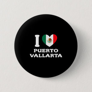 I Love Puerto Vallarta Heart Mexico Flag _1 6 Cm Round Badge