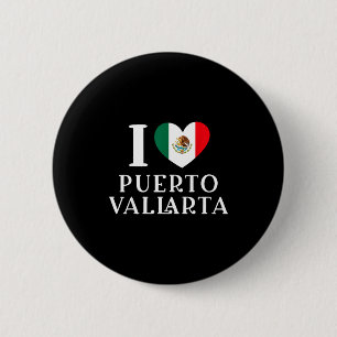 I Love Puerto Vallarta Heart Mexico Flag 6 Cm Round Badge
