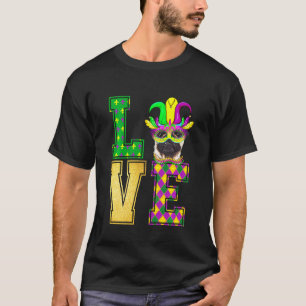 I Love Pug Dog Mardi Gras Mask Funny Costume T-Shirt