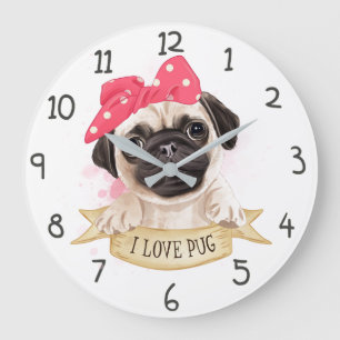 I Love Pug Large Clock