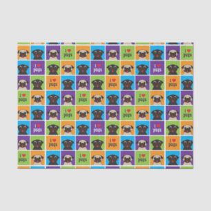 I Love Pugs Colour Squares Tissue Wrap Paper