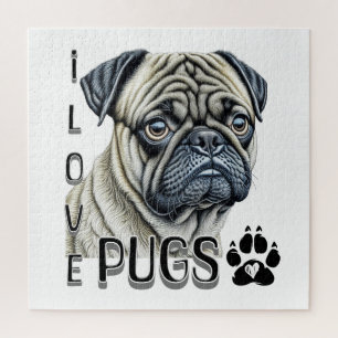 I Love Pugs Cute Dog Owners Jigsaw Puzzle